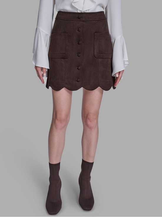 BCBG Dresses & Skirts - BCBG Dark Brown Scalloped Vegan Faux Suede Mini Skirt Y2K Boho Festival Preppy